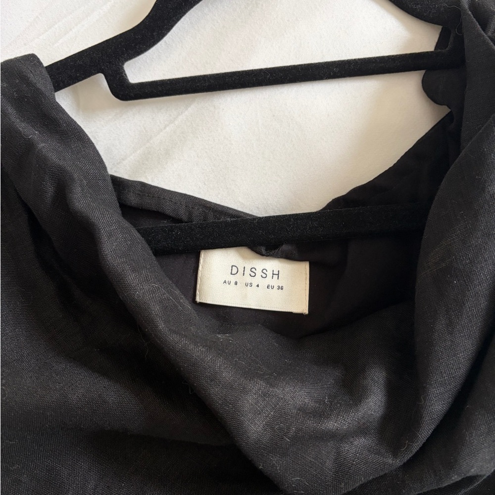 DISSH CASS BLACK LINEN ASYM MIDI DRESS - Picture 6 of 7